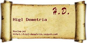 Higl Demetria névjegykártya